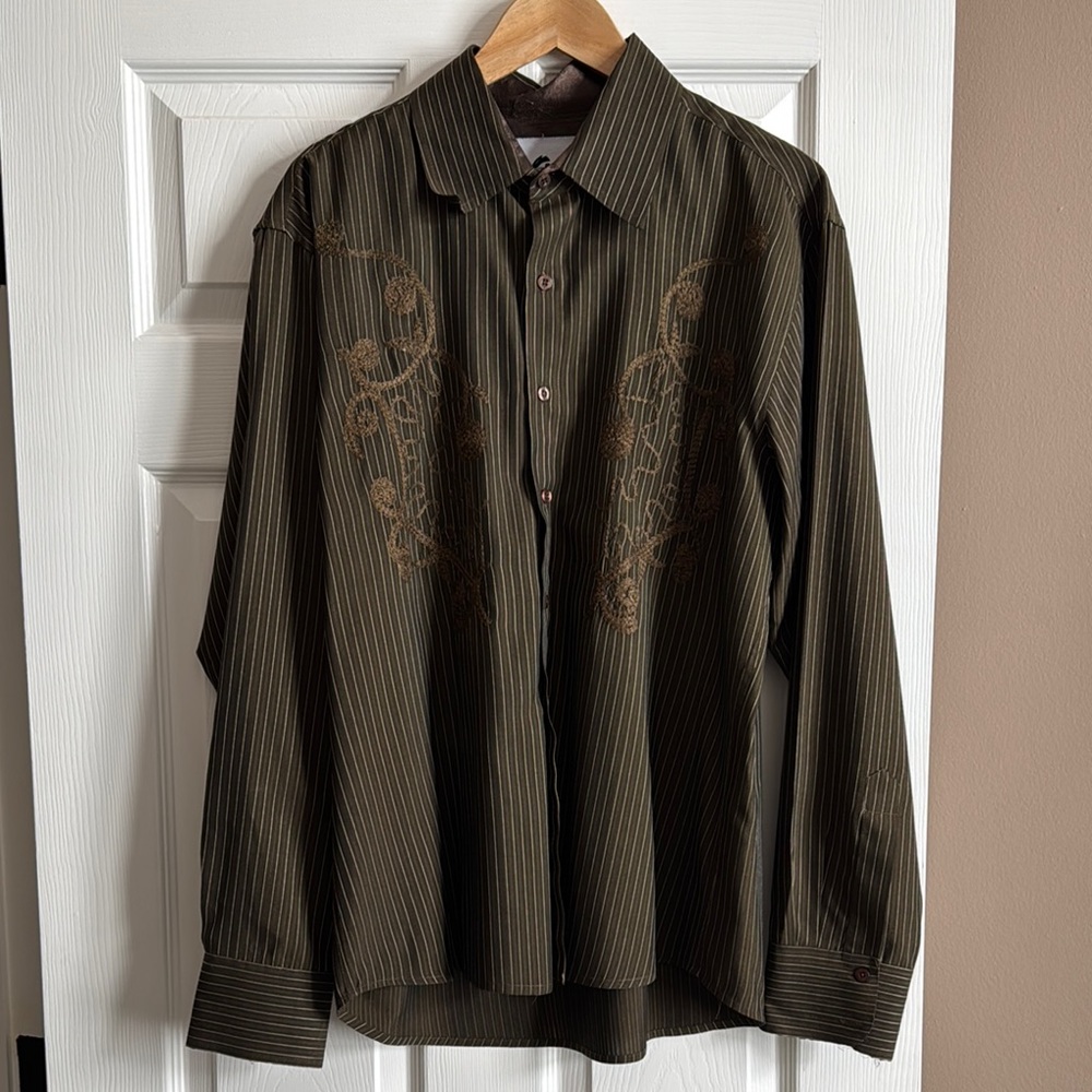 Men's Olive Green Striped Shirt